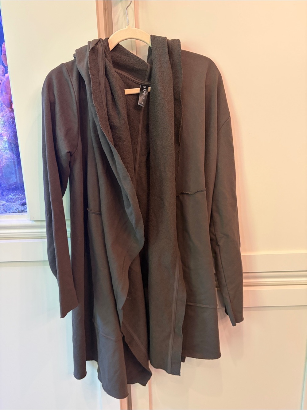Women's Open-Front Hooded Drape Jacket - Dark Gray